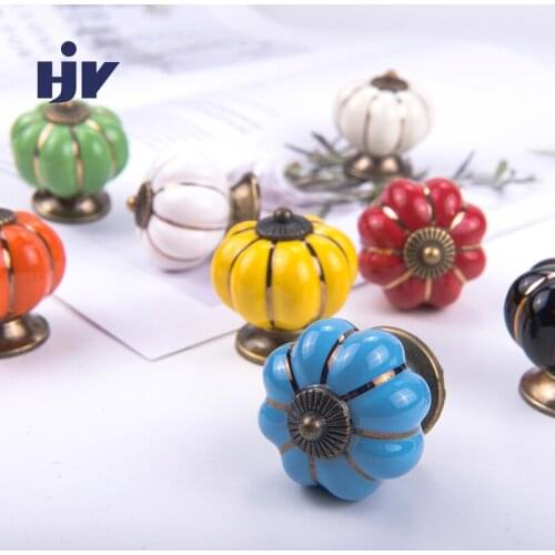 Ceramic Handles Pumpkin Cabinet Handle Knobs Cupboard Single Hole Handles Furniture Hardware Kitchen Pull Handle 8 Colors