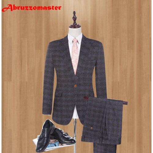 3 Pieces Brand Men 100% Wool Suits Wedding Suits 2020 Fashion Peaked Lapel Mens One Button Tuxedo Suits with Pants and Vest