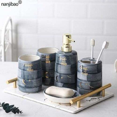 Creative Starry Sky Pattern Wash Set Nordic Ceramic Bathroom Accessories Set Soap Dispenser /toothbrush Holder Wedding Supplies