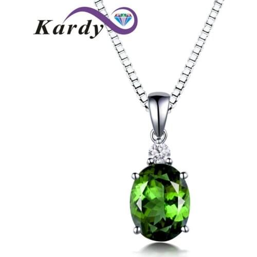 Fashion Christmas Oval Solid 14K White Gold Natural Gorgeous Tourmaline Gemstone Diamond Wedding Pendant For Women