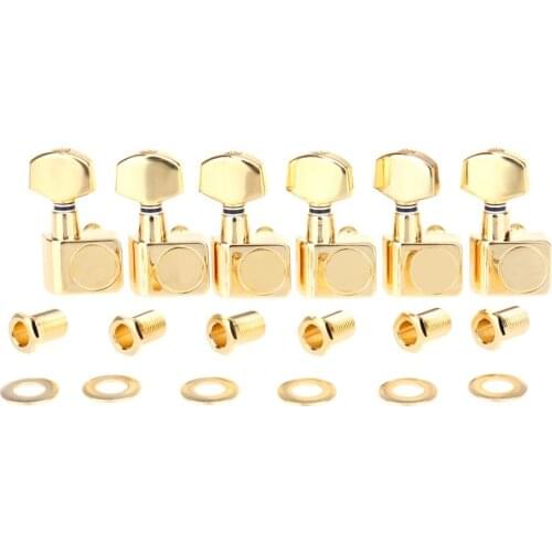 Musiclily Pro 6-in-line 2-pins Sealed Guitar Tuners Machine Head Tuning Pegs Set for Fender Strat/Tele, Gold