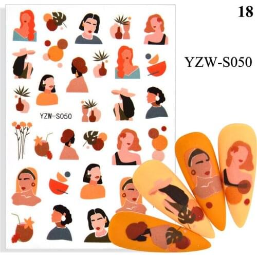 1Pcs Nail Stickers 2021 Nail Art Decorations Set Diy Nails Adhesive Stickers Human Face Dried Flowers Pattern Nail Decals