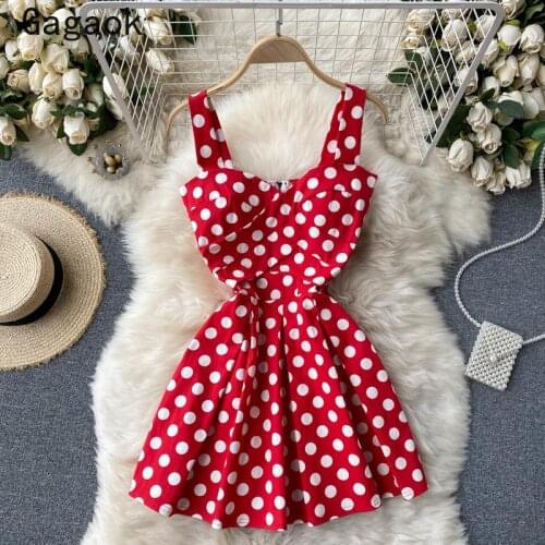 Gagaok Dresses for Women 2021 Summer New V-Neck A-Line Sleeveless Dot Mini Tank Dress Slim Korean Chic Fashion Vestido De Mujer