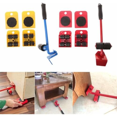 Hot Sale Furniture Mover Set Furniture Transport Lifter Heavy Stuffs Moving Tool 4 Wheeled Mover Roller+1 Wheel Bar Hand Tools