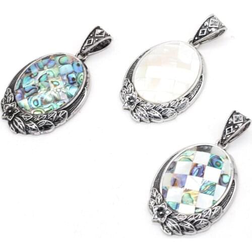 Natural Shell Pendant Retro Trend Style Oval White Abalone Jewelry Handmade Crafts DIY Necklace Bracelet 40x60 Mm