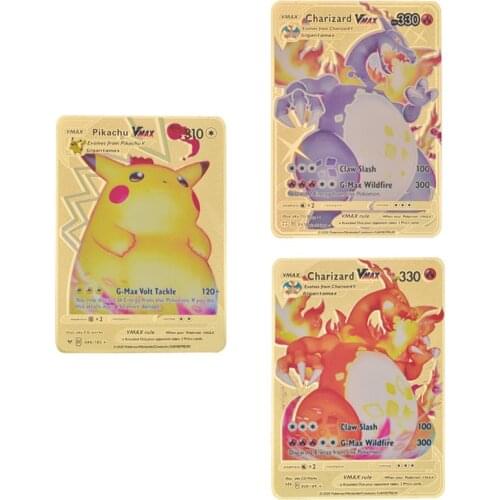 Pokemon Vmax Metal Cards Pikachu EX GX Display Pokémon Playing Game Gold English Card Anime Collection Toy For Childrens Gifts