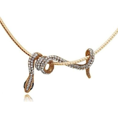 POPACC 1 Piece Gold Python Necklace Ladies Punk Inlaid Zircon Snake Pendant Necklace Sweater Chain Ladies Gift Jewelry