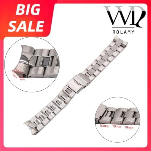 Rolamy 22mm Top Luxury 316L Steel Solid Curved End Solid Links Replacement Watch Band Strap Bracelet Double Push Clasp For Seiko