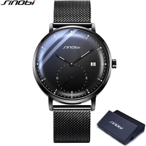 SINOBI Mens Creative Watches Men Black Stainless steel Quartz Watches Top Brand Luxury Business Wristwatches Relogio Masculino