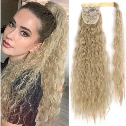 XINRAN Long Synthetic Extension Hair Corn Wrap Around Ponytail Clip in Natural Hairpiece Headwear Hair Clips 2020