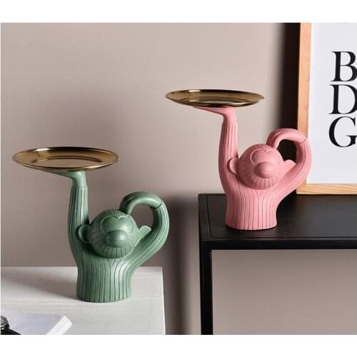 Nordic Luxury Creative Monkey Tray Ornaments Home Livingroom Accessories Decoration Coffee Table Storage Box Figurines Crafts