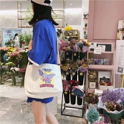 Disney Dumbo cartoon print shoulder bag, art canvas bag, leisure all-match college style female messenger bag, student hand bag