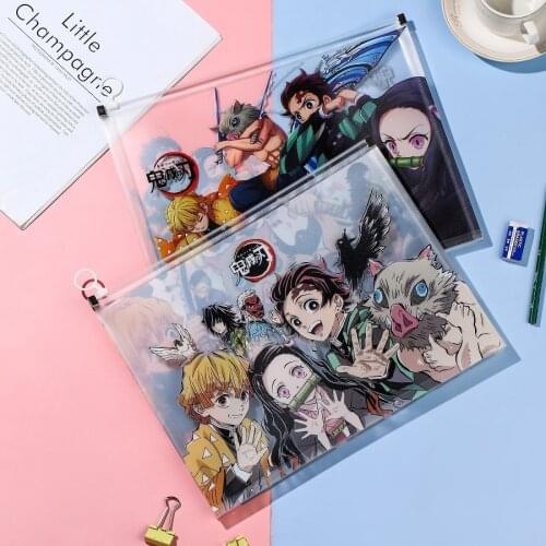 Demon Slayer Document Bag Stationery Bag PVC Pencil Case Storage Bag Zipper Bag