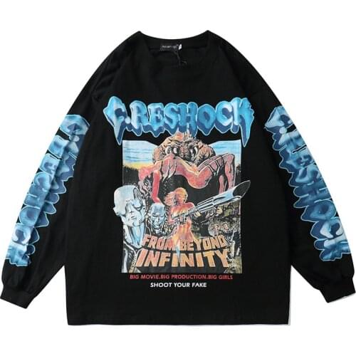Aolamegs Hip Hop Sweatshirt Men Action Movie Illustration Print Thin Pullover Streetwear Baggy High Street Fashion men clothing