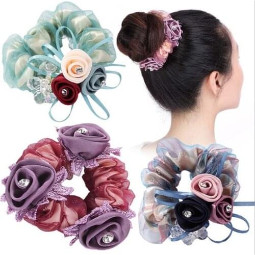 Fabric Flower Hair Band Headband Rubber Band Handmade Lovely Artificial Silk Floral Wedding Hair Accessories Headdress Wholesale