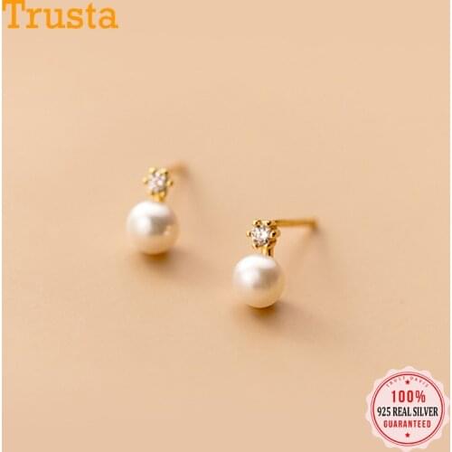 TrustDavis Real 925 Sterling Silver Fashion Freshwater pearl CZ Stud Earrings For Women Wedding Party Fine S925 Jewelry DA2125