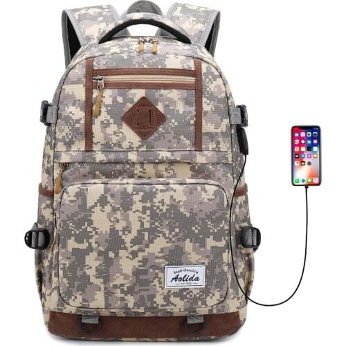 Military camouflage nylon large capacity school bag Large-capacity travel backpack USB interface school backpack mochila escolar