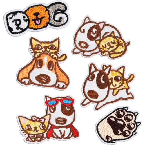 Embroidery Dog Patch on Clothes Stickers Iron on Patches for Clothing Sew on Cloth Badge Cat Cartoon Children DIY Bag Repair
