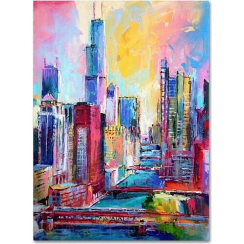 High Quality Top Handmade Modern Abstract Colorful City Art Paints Decorative Hand Painted Fine Wall Artwork Knife Oil Painting