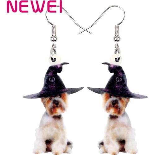 Newei Acrylic Halloween Yorkie Yorkshire Dog Earrings Cute Animal Dangle Drop Jewelry For Women Kid Girl Birthday Gift Accessory