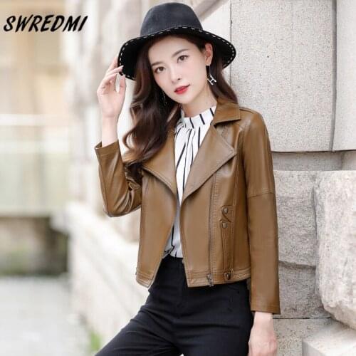 2021 Motorcycle Leather Jacket Female Spring Zipper Clothing Turn-Down Collar Women Leather Coat High Quality Suede SWREDMI