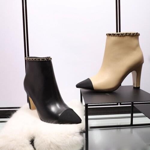 2021 Autumn Zip Boots Ankle Boots Woman Pointed Toe Women Boots Fashion Genuine Leather Comfort High Heels Classic Shoes Woman