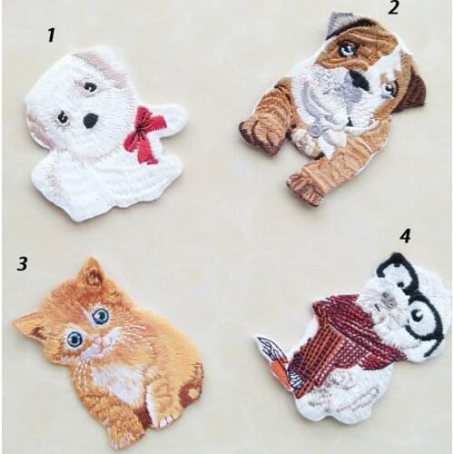 1pc Cat Dog Applique Badge Embroidered Iron on Cute Animal Patches For Clothes Sticker Diy Craft Handwork