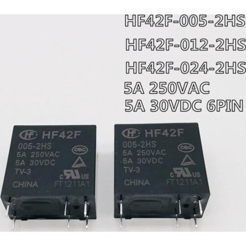 10PCS NEW relay HF42F-005-2HS HF42F-012-2HS HF42F 012 2HS HF42F-024-2HS 5A 250VAC 5V 12VDC 24V 6PIN high quality Power relay