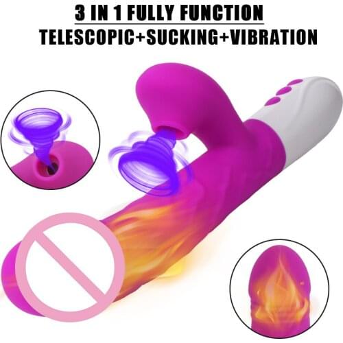 3 In 1 Clitoris Sucking Rabbit Vibrator Vagina G Spot Stimulate Vibrators Telescopic Rotating Dildo Heating 7 Modes Vibration