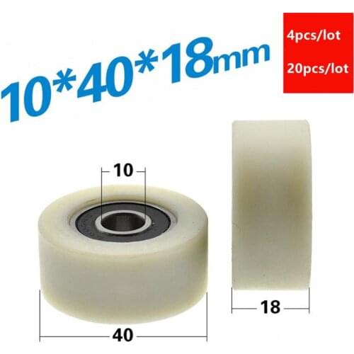 4pcs/20pcs 10*40*18mm flat roller two 6000RS bearings PA66 nylon plastic coated pulley guide wheel 10x40x18