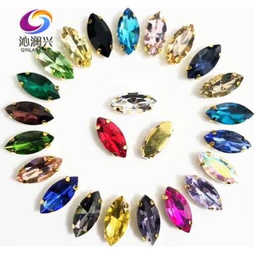 7x15mm/9x18mm/17x32mm Mix color Golden bottom Horse eye shape Glass Crystal sew on claw rhinestones,Diy Clothing accessories