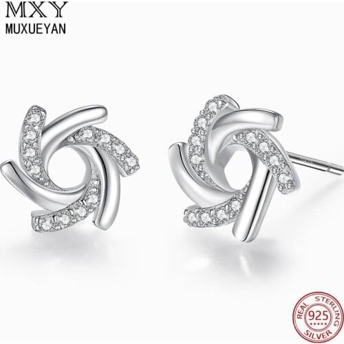 925 Sterling Silver trendy Whirling Flower Stud Earrings for women 2020 trend Fine Jewelry gifts MUXUEYAN