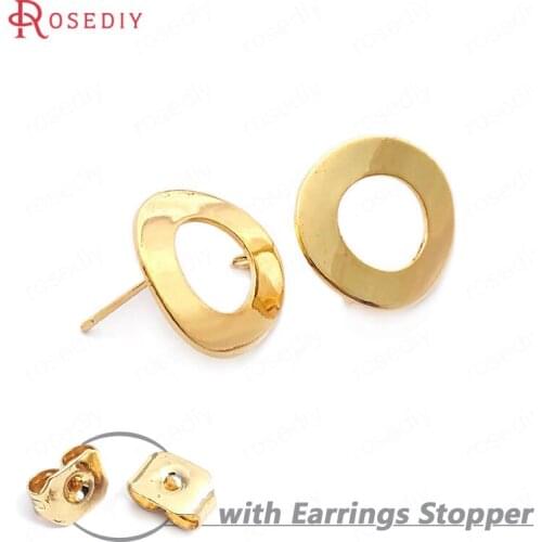 B060)10 pieces 18mm 24K Gold Color Brass Glossy Arc Surface Circle Stud Earrings Pins High Quality Jewelry Findings Accessories