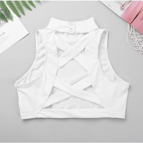 Kids Dance Wear Ballet Crop Top Sleeveless Strappy Criss Cross Back Tanks Bra Tops for Ballet Dance Gymnastics Stage Performance