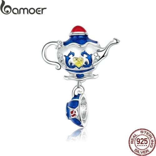 Bamoer Plated platinum Genuine 925 Sterling Silver Magic Teapot Pendant Charm for Bracelet or Necklace Fine Jewelry BSC318