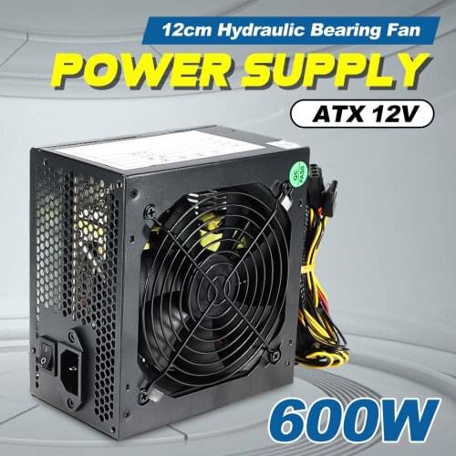 600W PC PSU Power Supply Black Gaming Quiet 120mm Fan 20/24pin 12V ATX New computer Power Supply For BTC