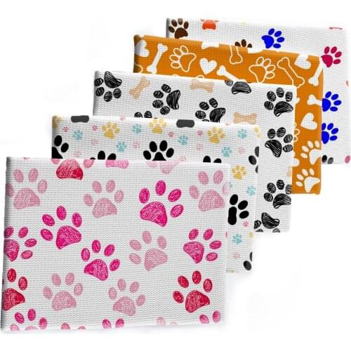 Bullet Strech Fabric Printed Dog Paw Pattern Polyester Cotton for DIY Hair Bow Scarf Home Textiles Materials 50*145cm