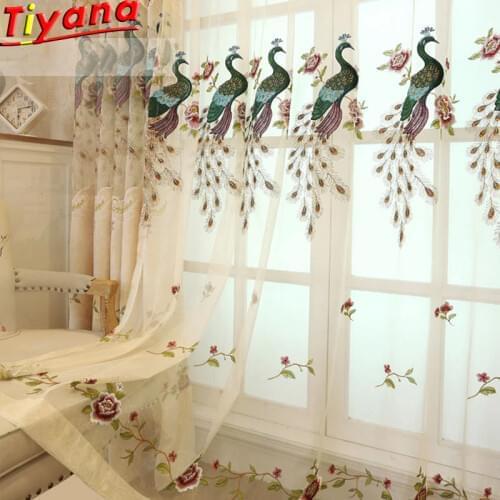 Floral Blackout Luxury Curtains for living Room Phoenix Embroidery Curtains for Bedroom European Gorgeous Tulle Voile X-M043#VT