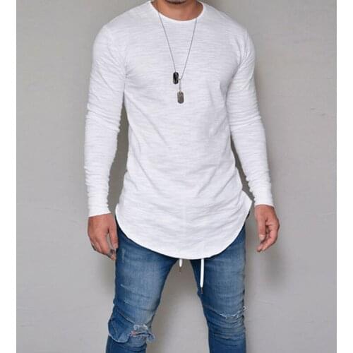 Mens Slim Fit O Neck Long Sleeve Muscle Tee Hipster T-shirt Casual Tops Blouse Hip Hop Basic Curved Hem T Shirt Fall