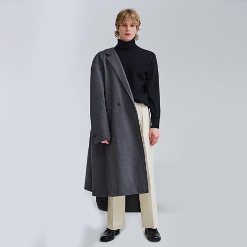 Double faced coat mens wool medium length winter woollen cloth Korean cashmere British windbreaker mens wool coat