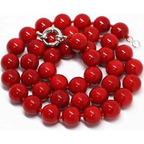 Hot sale red artificial coral elegant round beads 8,10,12,14mm beauty necklace fine jewelry women best gift 18inch B1467