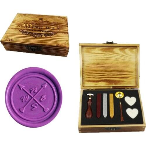 Signature Custom Vintage Compass Custom Picture Logo Wedding Invitation Wax Seal Sealing Stamp Rosewood Handle Set Kit