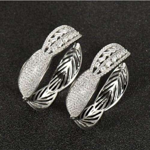 HIBRIDE Luxury Micro CZ Pave Silver Color Hoop Earring For Women Bride Party Pendientes Mujer Nigerian Earrings Wholesale E-950