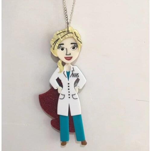 Brave Female Doctor Nurse White Cloak Necklace Acrylic Flower Pendant Necklace