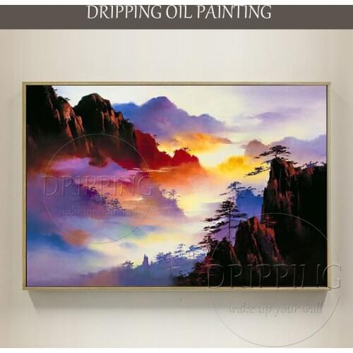 China Artist Hand-painted High Quality Beautiful Colors Chinese Landscape Oil Painting on Canvas China Mountain Oil Painting