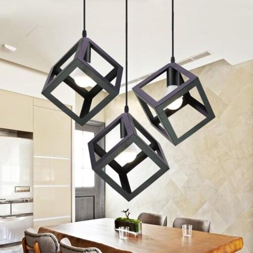 E27 Bulb Cage Guard Ceiling Square Lamp Shade For Home Light Modern Nordic Retro Iron lamp Decor For Living Room Bar