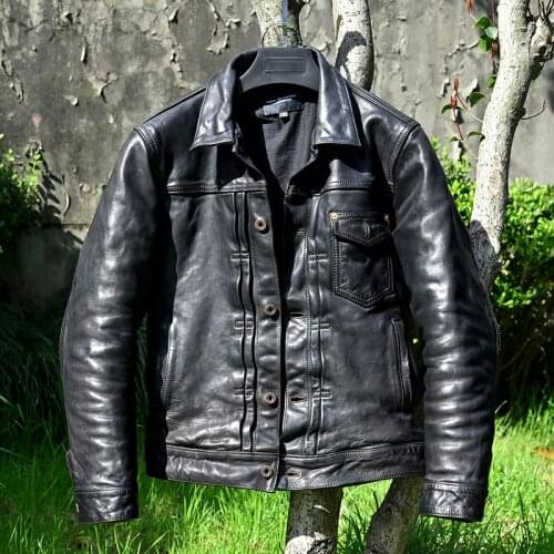 GU.SEEMIO Vintage Horsehide Horse Skin Genuine Leather Jacket West Cowboy Coat Super Quality Factory Price