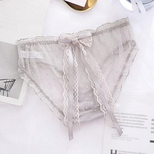 Summer Briefs Solid Sexy Lace Cute Bow Dots Thin Breathable Girl Underwear Transparent Women Panties