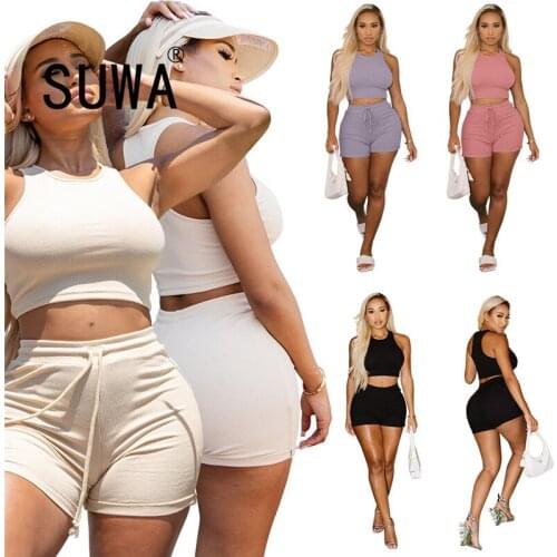 Summer Solid Color Shorts Set Female Sleeveless Sporty Outfits Ladies Fashion Active Tracksuits