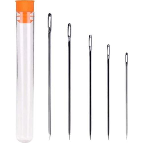 LMDZ 5 PCS Long Sewing Needles Large Eye Stitching Needles Hand Sewing Needles Set with Needle Storage for Sewing Act Crafts